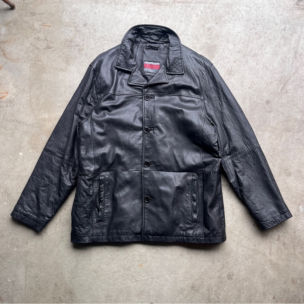 Vintage Excelled Button Up Black Leather Jacket